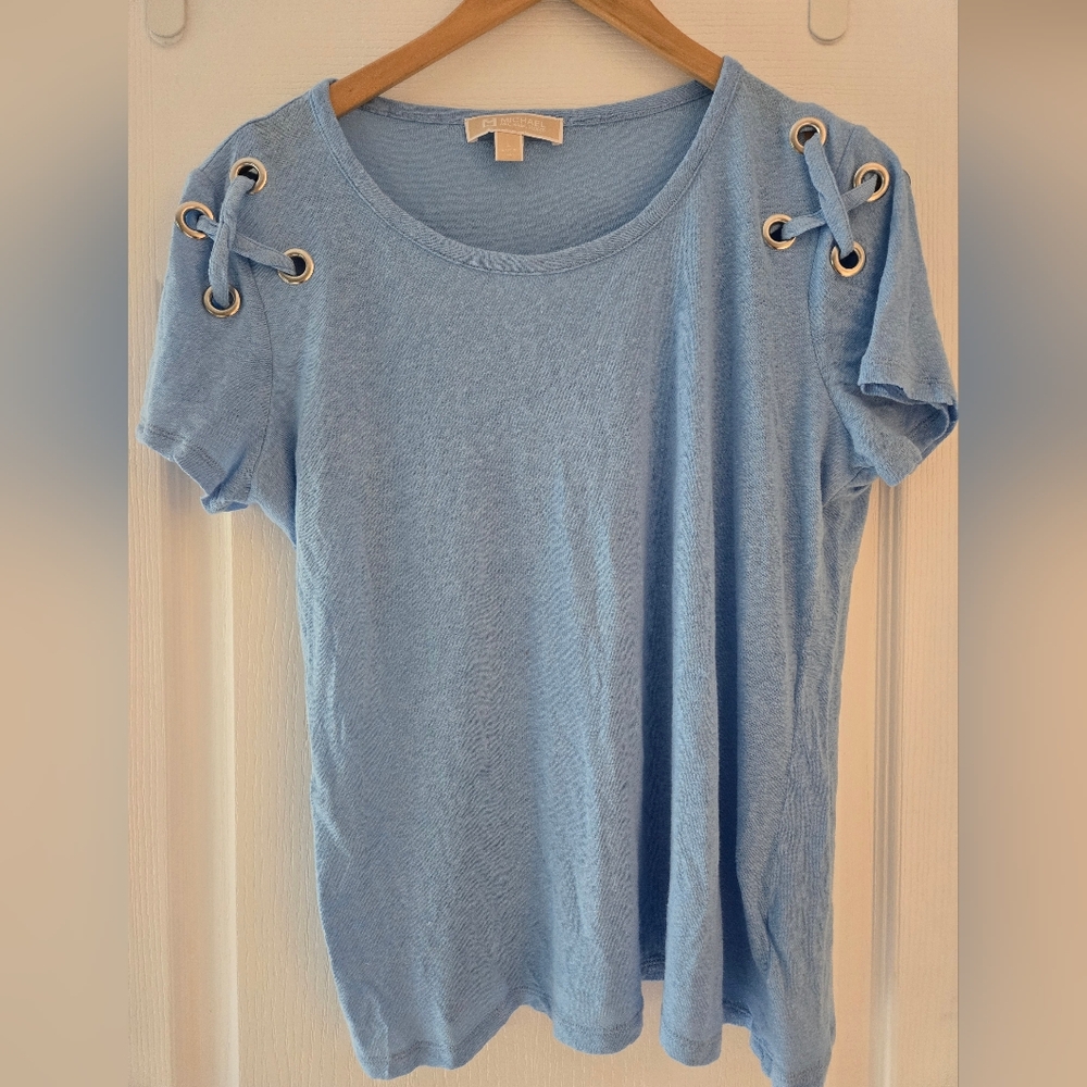 Michael Kors Blue Short Sleeve Lace-Up Tee